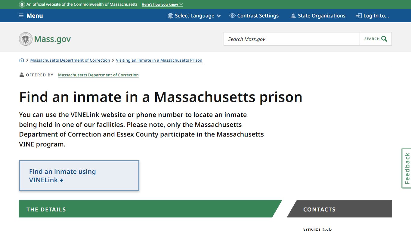 Find an inmate in a Massachusetts prison | Mass.gov